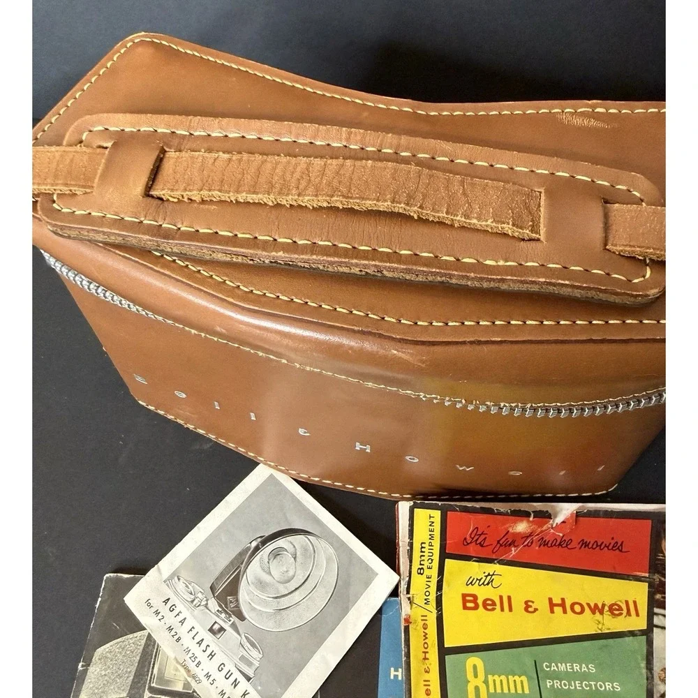 Vintage Bell & Howell Electric Eye 8mm Movie Camera Case Leather Bag w/ Manuals